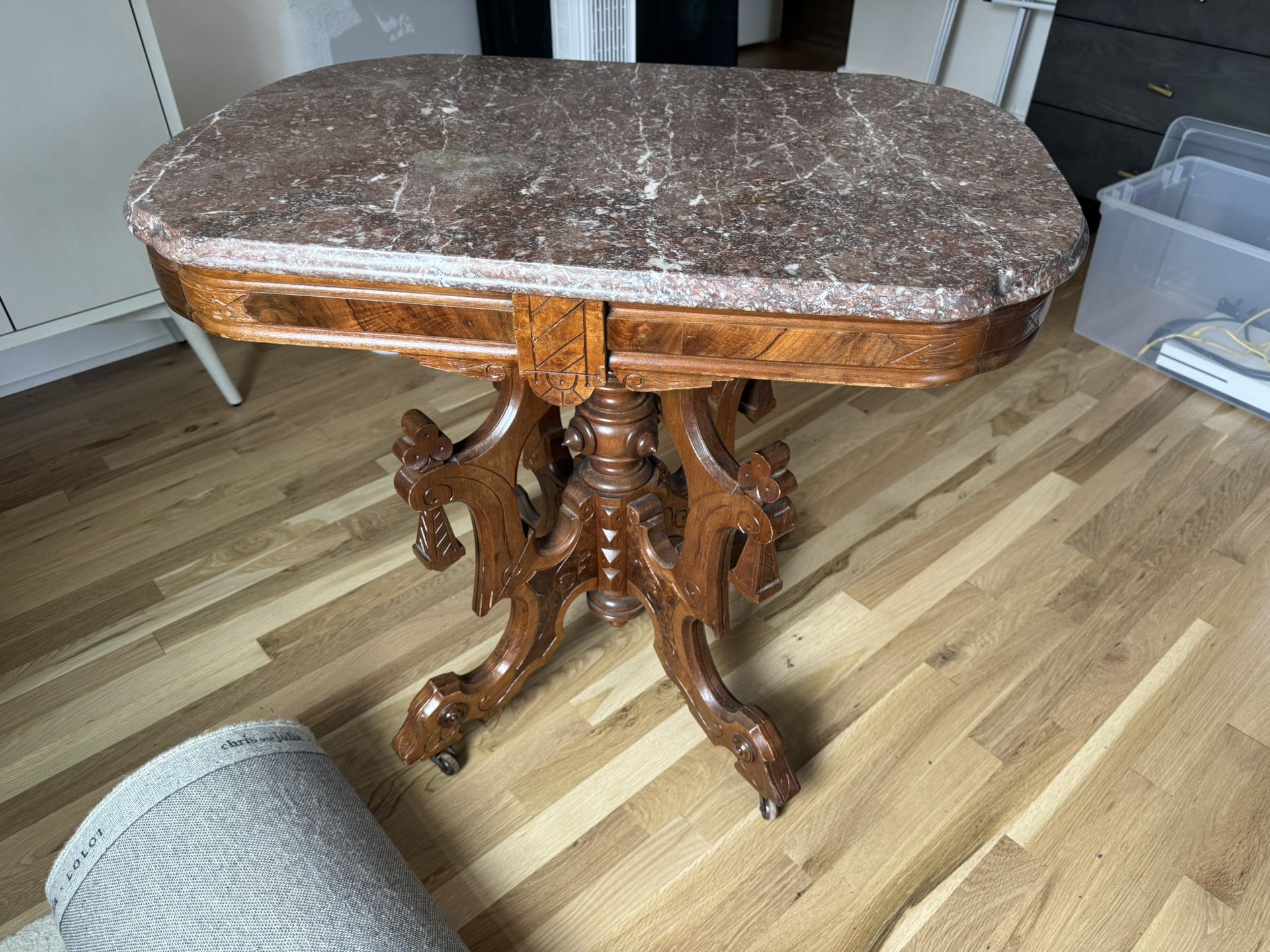 Victorian Marble & Wood Entry Table