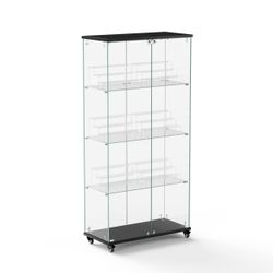 4 Tier Glass Display Cabinet, Double Door Glass Cabinet with Two Locks, Floor Standing Storage Cabinet with 6 Acrylic Shelves for Living Room, Bedroom