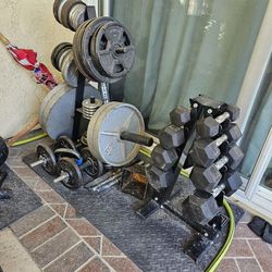 Home Gym W/ A Lot Of Plates And Bars
