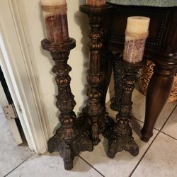 HOME INTERIOR SET OF 3 HEAVY CANDLE HOLDERS. CANDLES ARE NOT INCLUDED 