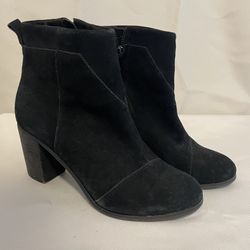 Toms Black Suede Side Zip Round Toe Ankle Boots Women's Size 8.5 