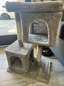 33.5in Cat Tree Tower for Indoor Cats w/2 Cozy Plush Condos, Oversized Perch & Sisal Scratching Posts, Stable Cat Stand House for Large Cats & Pets, L