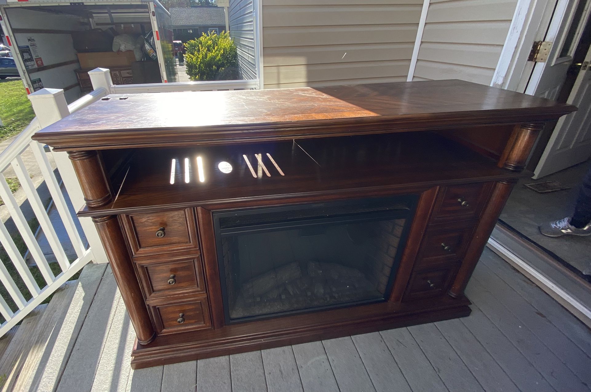 Wood Electric Fireplace TV Stand w/ Remote + Cabinets – $950 OBO