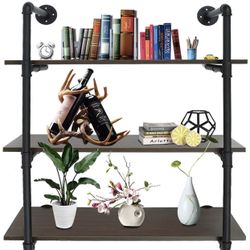 New in box 31" Industrial Pipe Shelving Wall Mounted Rustic Metal Floating Shelves Bookshelf DIY Storage Shelving Floating Hanging Bar Shelves 3 Tier