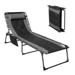 Vineego  Black Steel Frame Glider Chaise Lounge Chair with Gray Cushioned Seat