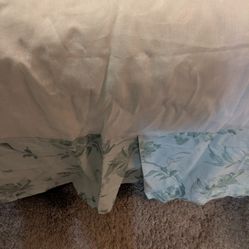 King Size Light Green Print Cotton Bed Skirt