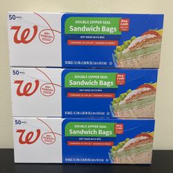 3pack Double Zipper Seal Sandwich Bags 50 Bags