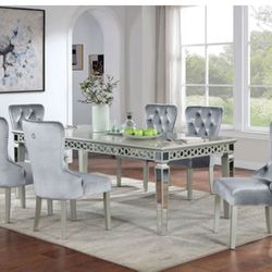 Brand New Grey Upscale Formal 7pc Dining Table Set
