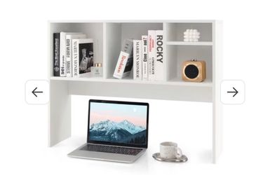 White Desk Hutch with Open Shelves