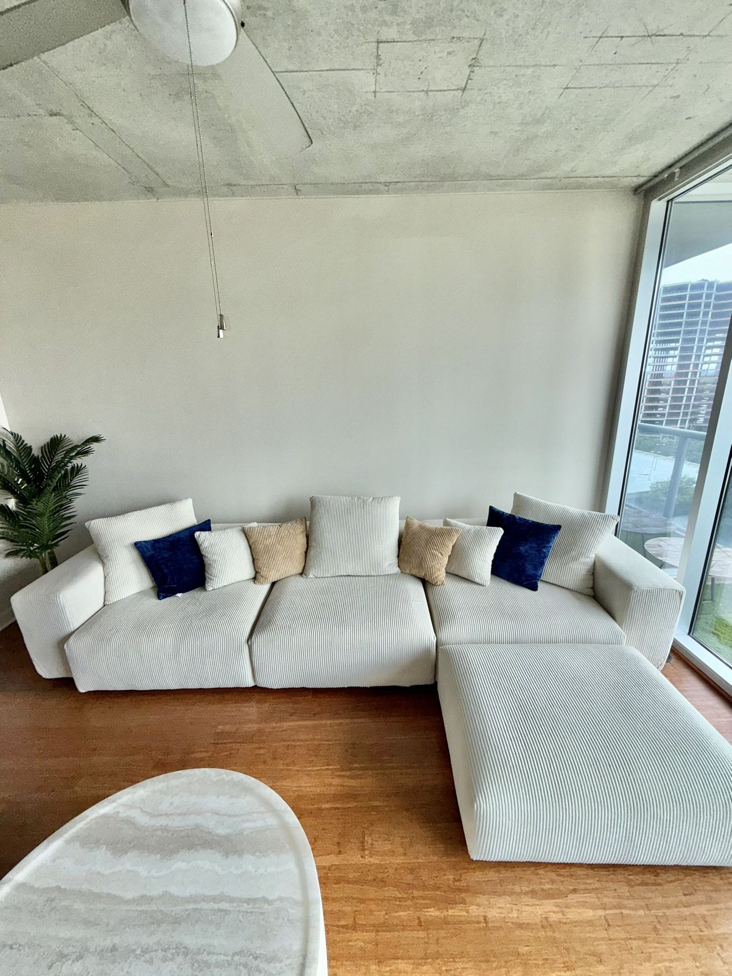 Corduroy Modular Sectional Couch with Chaise Ottoman
