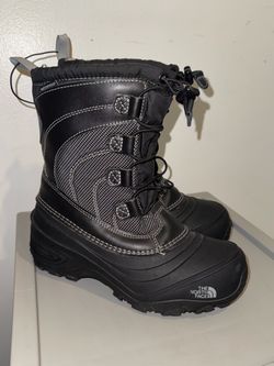 NORTH FACE Big Kids Sz 3 Winter Snow Boots PERFECT Black Waterproof Alpenglow AU5