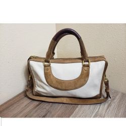 Vintage 14" J. Crew  HandBag Purse Bag Brown/Tan Leather With Strap Gorgeous