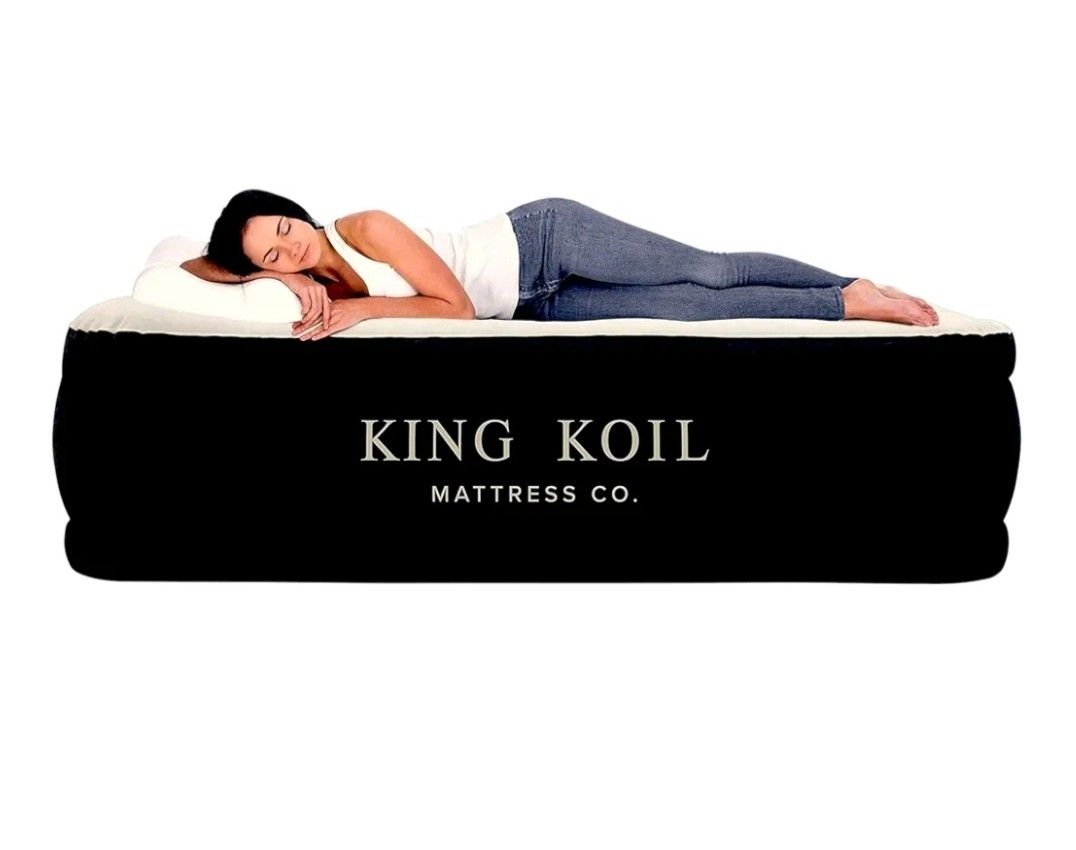 King Koil Luxury Queen Size Air Mattress with Built-in High-Speed Pump, 20" Adjustable Double High Premium Pillow Top Inflatable Airbed for Guests, Ca