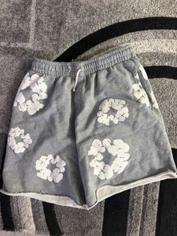 Gray denim tear shorts
