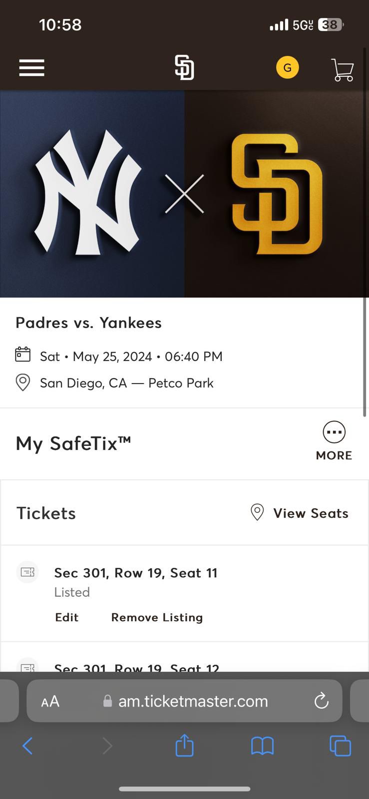 Padres Vs Yankees Saturday May 25th