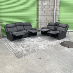*Free Delivery* Gray Manual Recliner Couch Sofa Loveseat Set