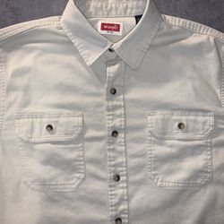 Wrangler Long Sleeve Shirt Size Large Beige Khaki Cream Denim Button Epic Soft