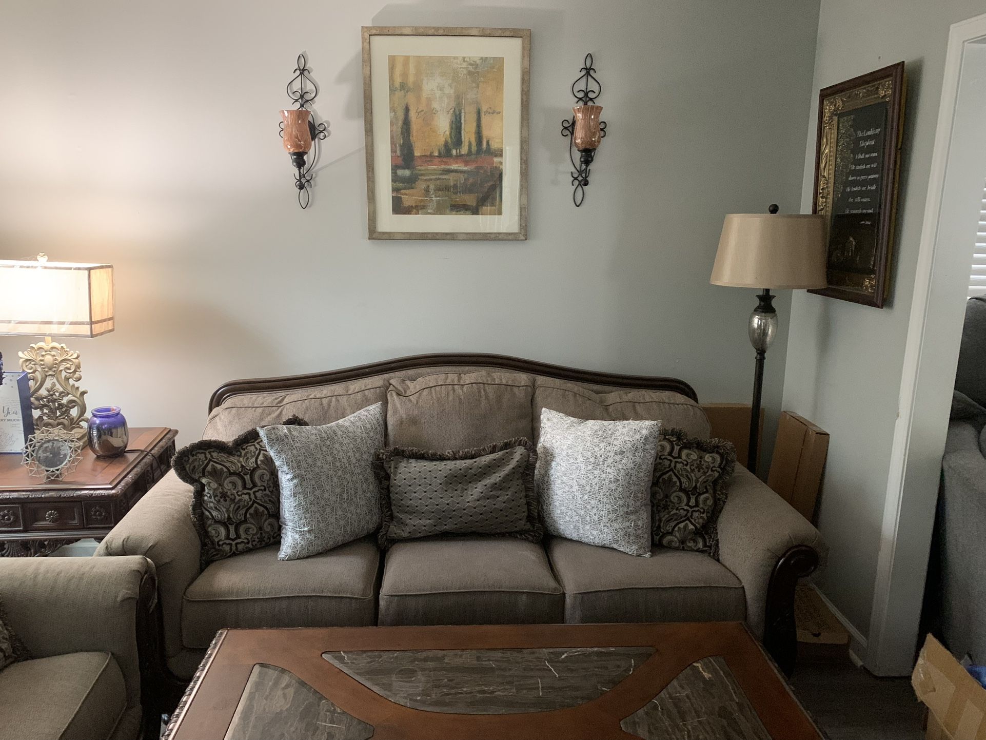 2pc Sofa Set Perfect Condition with end table, Odd Chair And Main table