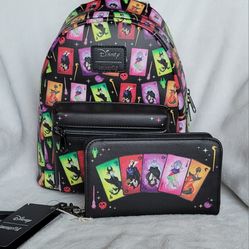 Loungefly Disney Villains backpack and wallet wristlet 