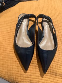 Black Leather Sling Back Flats - Size 10.5