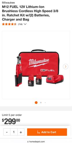 M12 FUEL 12V Lithium-lon Brushless Cordless High Speed 3/8 in. Ratchet Kit w/(2) Batteries, Charger and Bag