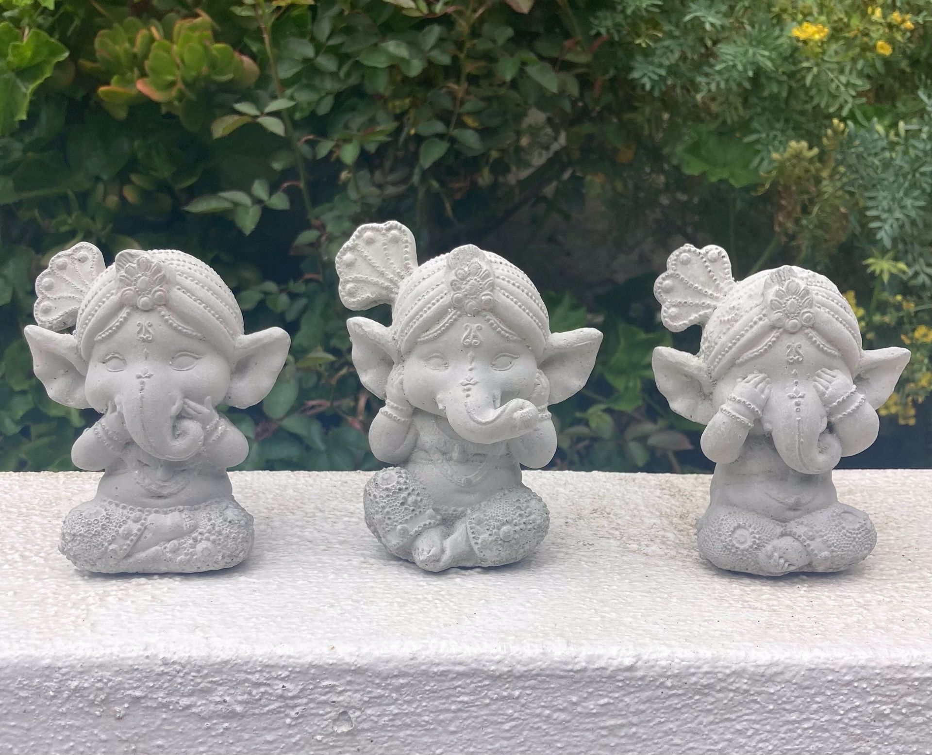 Baby Ganesha Set Of 3 / 4” tall, natural concrete, Spiritual Yoga Meditation Zen