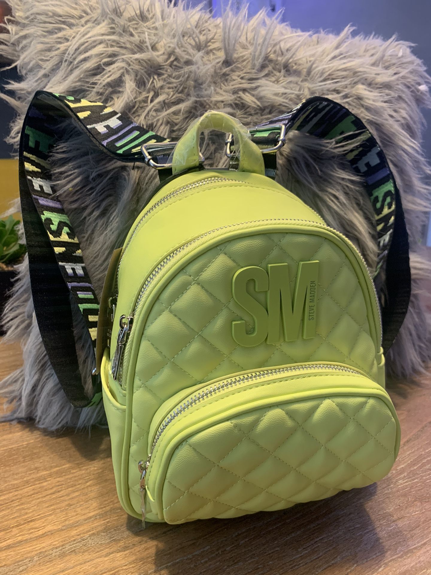 Brand new with tags Steve Madden lime neon green mini backpack purse