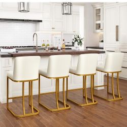 PHY VILLA WHITE AND GOLD BAR STOOL SET IF 4 24" HIGH 