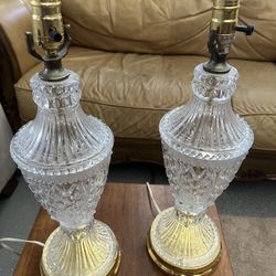 2 matching vintage crystal glass lamps With Gold Trim