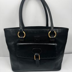 Dooney Bourke Florentine Leather Duck Logo Domed Satchel Shoulder Bag Black