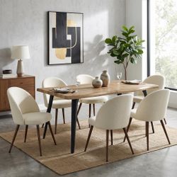 Homy Casa Lancelot + Haven 7PC Dining Set 63" Walnut Table with 6 Haven Beige Fabric Chairs Walnut Legs
