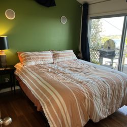 CA king Costco mattress, frame, sheets, pillows and comforter $100 or best offer