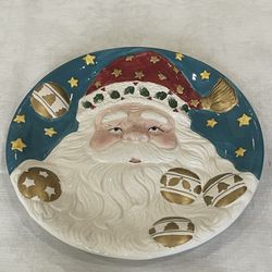 World Bazaars Hand-painted ceramic decorative plate featuring Santa Claus. 12”
