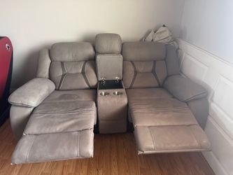 Gray Loveseat Recliner Sofa with Console