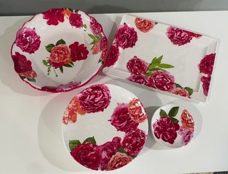 Sur La Table Floral Peony 16-Piece Melamine Dinnerware & Serving Set
