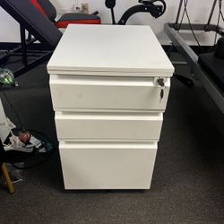 New 23.7"×17.2"x14.6" White 3 Drawers Metal Filing Cabinet with Lock and Wheels File Cabinet Drawer