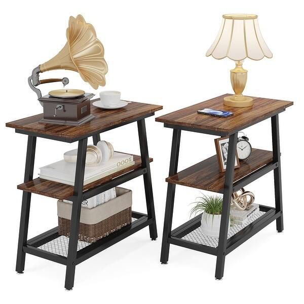Set of 2 end table 3-Tier End Side Table for Living Room Bedroom Hallway