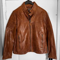 Men's Leather Jacket Large Biker New 