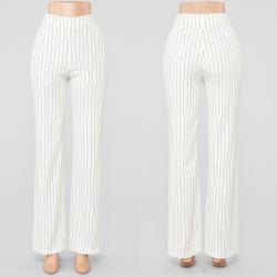 Fashion Nova Tall Victoria High Waisted Pinstripe Dress Pants – Ivory Combo (Size 1X)