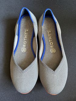 Rothy’s Retired Grey Loafer Round Toe Ballet Flat w/Orange Sole, Size 7 - Great Condition