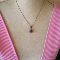 Ruby Pear Shape With Cubic Zircon 925 Sterling Silver Necklace 20"