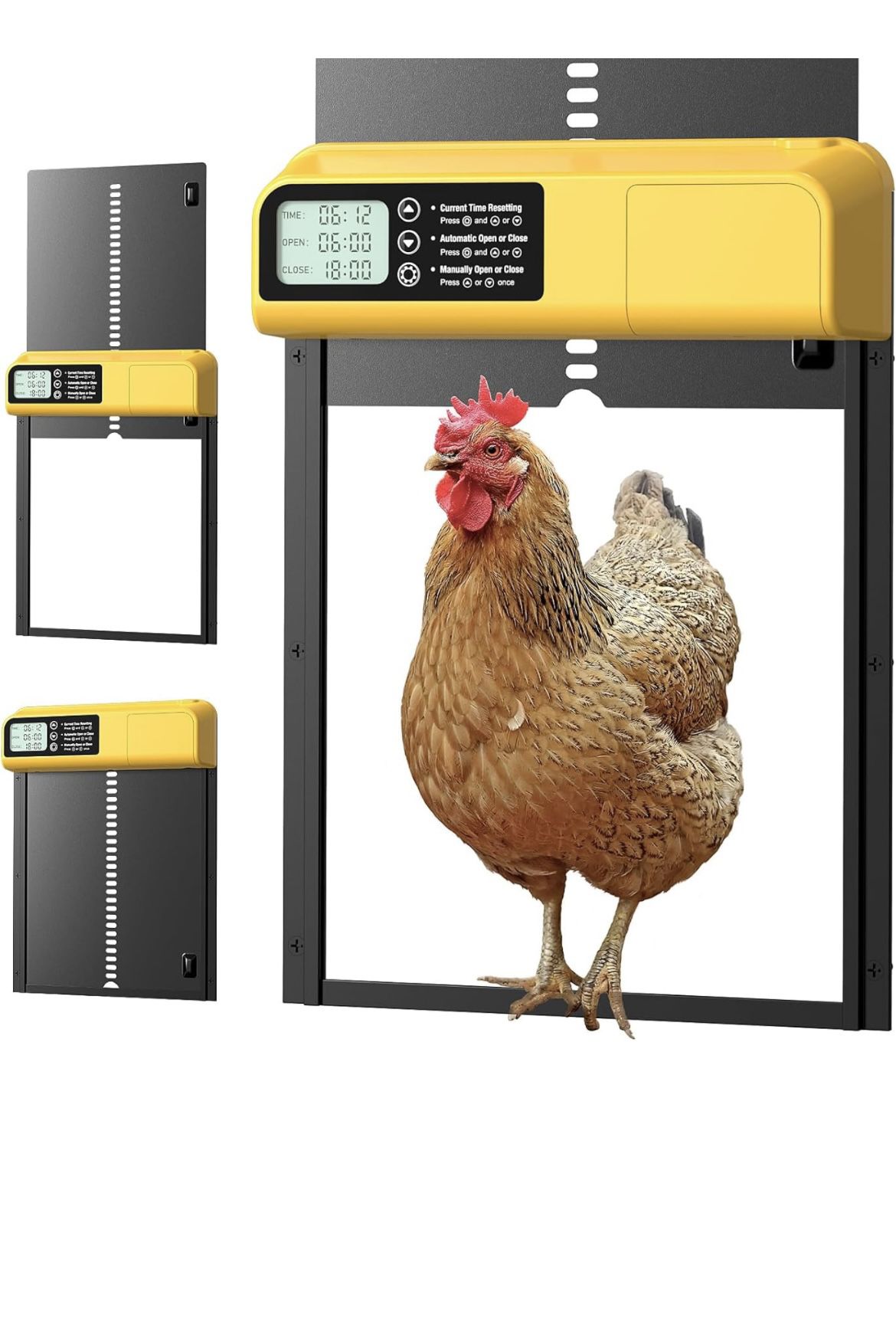 Automatic Chicken Coop Door, Large Chicken Coop Door with Smart Timer & LCD Display, Aluminum Chicken Door with Anti-Pinch Sensor & Low Battery Alert 