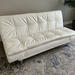 White Leather Sofa Bed 