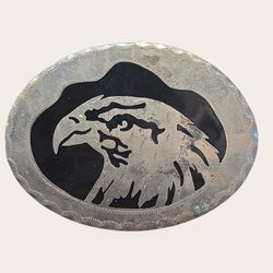 Vintage Silvertone & Black Eagle Belt Buckle, 4 x 3 inches
