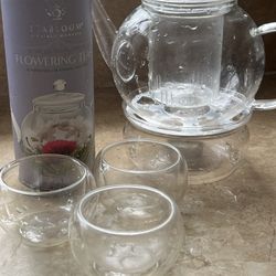 Glass Flowering Tea Pot Set