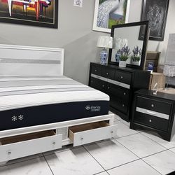 4pc Queen Bedroom Set 🤍🖤 Black Or White Color Available 
