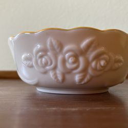 Vintage Cream Lenox Rose Blossom Porcelain 5.5 Inch Bowl With 24 Karat Gold Rim