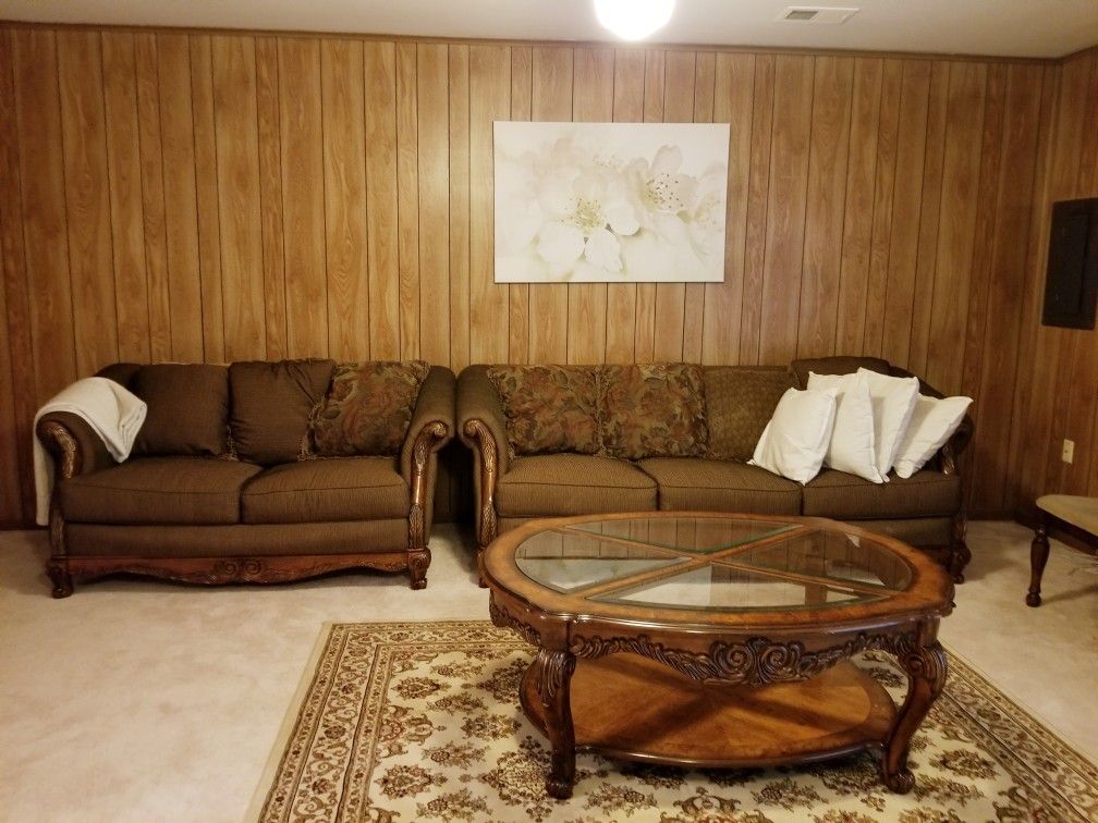 Mahogany Wood sofa and love seat