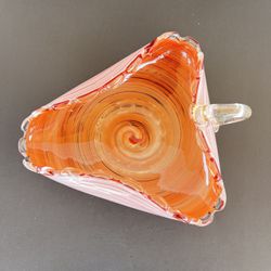 Vintage Hand Blown Glass Bowl Orange White Candy Trinket Dish Made in Murano