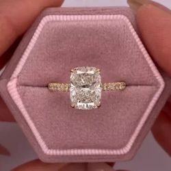 14k Yellow Gold 2.80CT Lab Grown Diamond Elongated Cushion Cut Engagement Ring